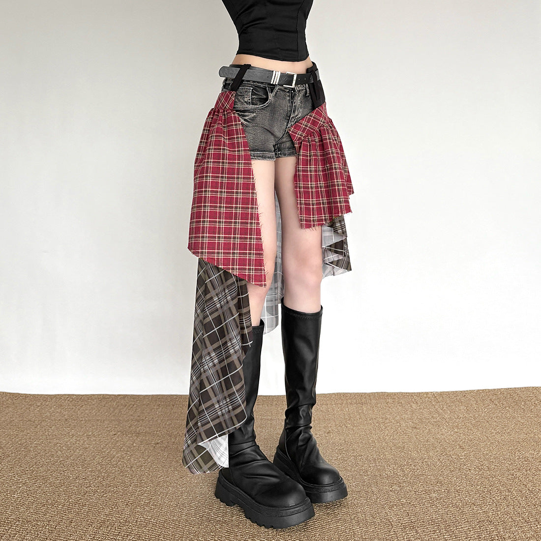 Retro Checkered Irregular Versatile Skirt for Women