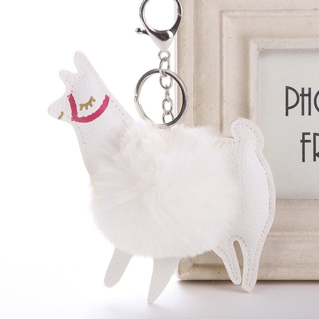 Alpaca Shape Fluffy Fur Pompom Key Chains