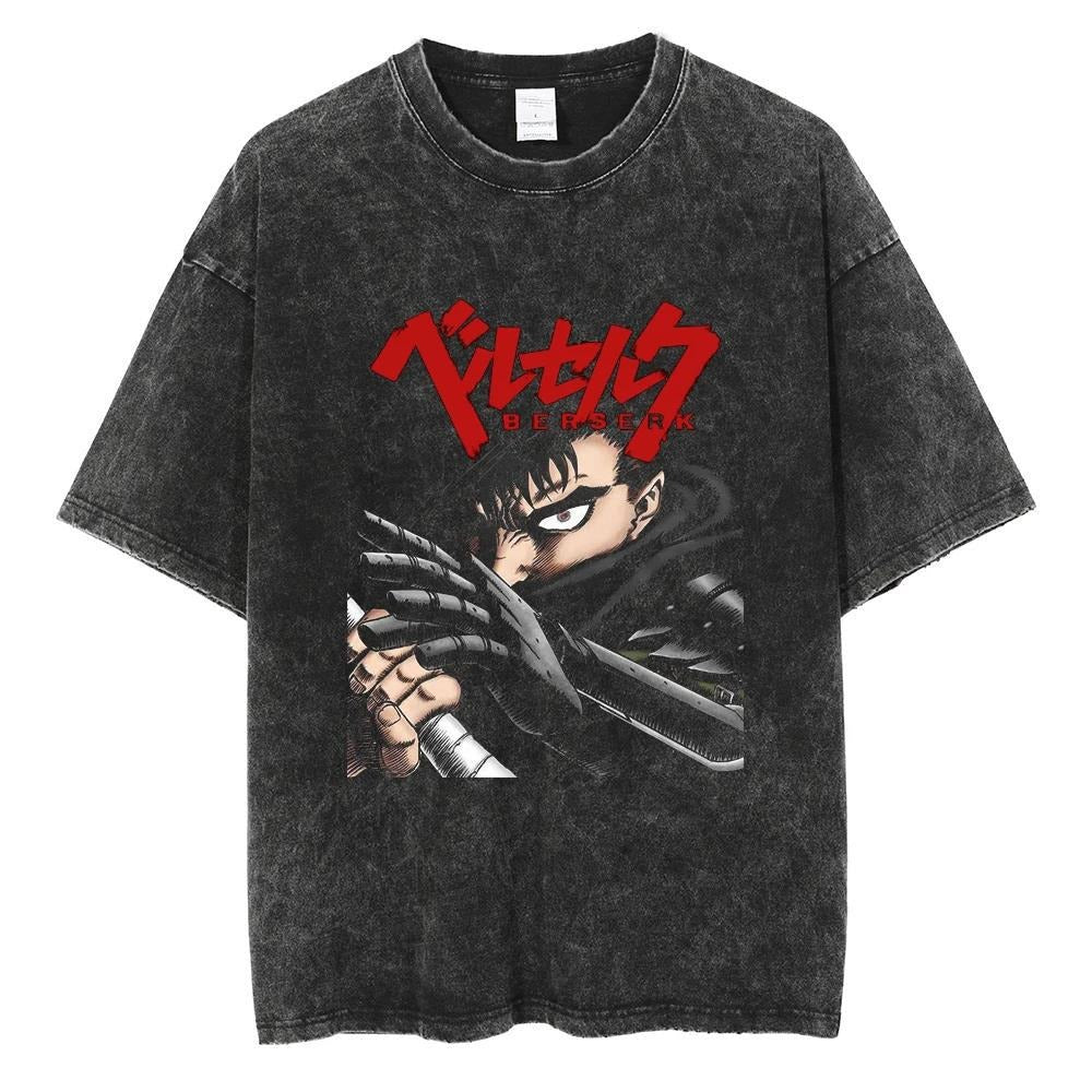 Men's Washed Black Hip Hop Streetwear T-Shirt