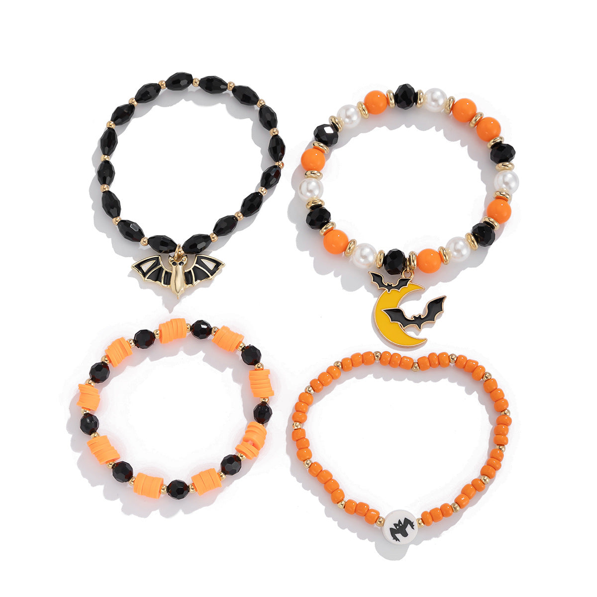 Playful Bat Crystal Bracelet Set for Halloween