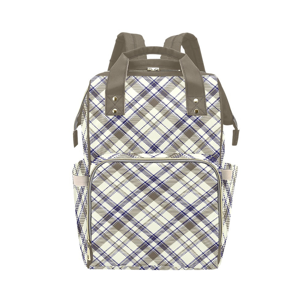 Plaid Blue Tan Multi-Function Backpack