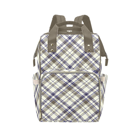 Plaid Blue Tan Multi-Function Backpack