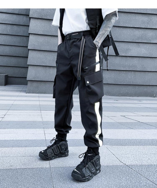 Harajuku Style Reflective Strip Overalls for Men