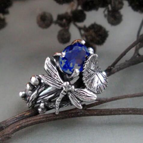 Black Lotus Leaf Dragonfly Party Ring