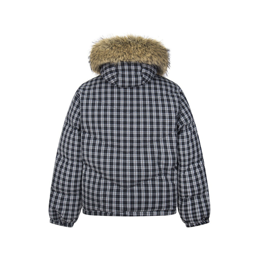 Thickened Checkered Cotton Jacket with Detachable Collar