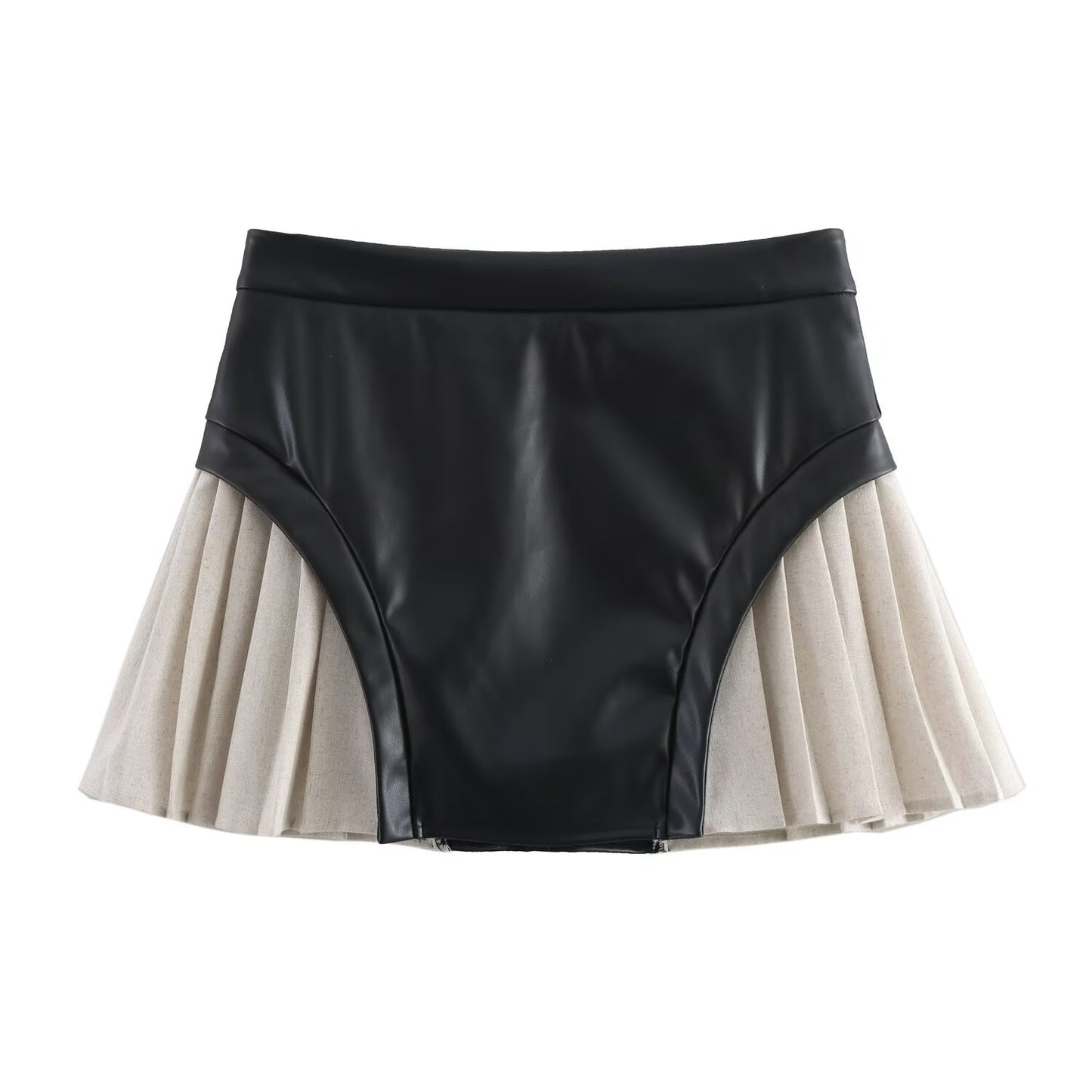 Patchwork Pleated A-line Zipper Short Skirt for Women
