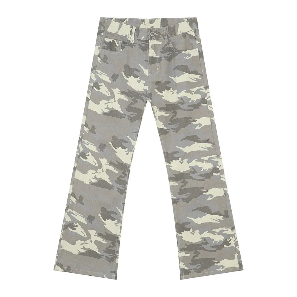 Playful Camouflage Bootcut Jeans with Pockets