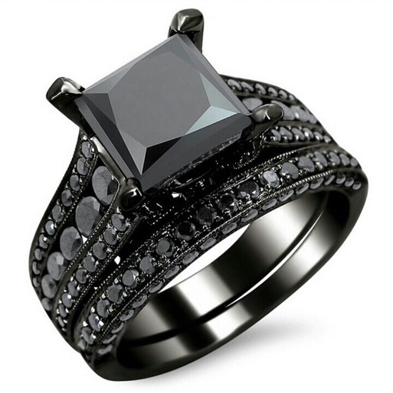 Black Gold Plated Retro Harajuku Style Ring Set