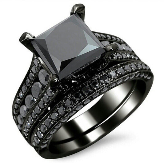 Black Gold Plated Retro Harajuku Style Ring Set