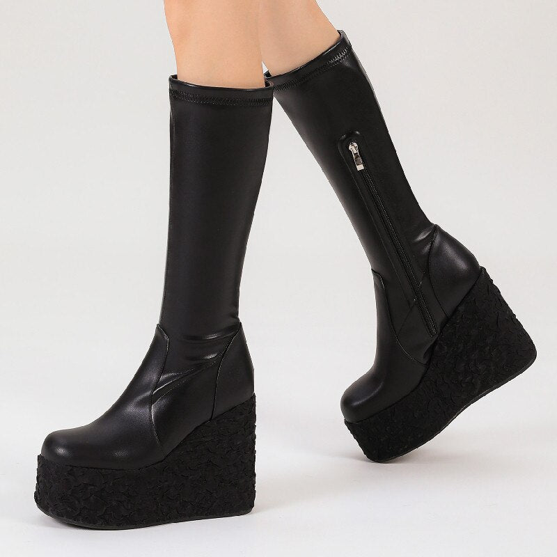 Women's Ankle Boots - Punk Style with High Platform Wedge Heels