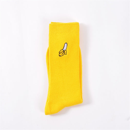 Playful Cartoon Fruit Print Socks - Avocado, Banana, Cherry, Peach