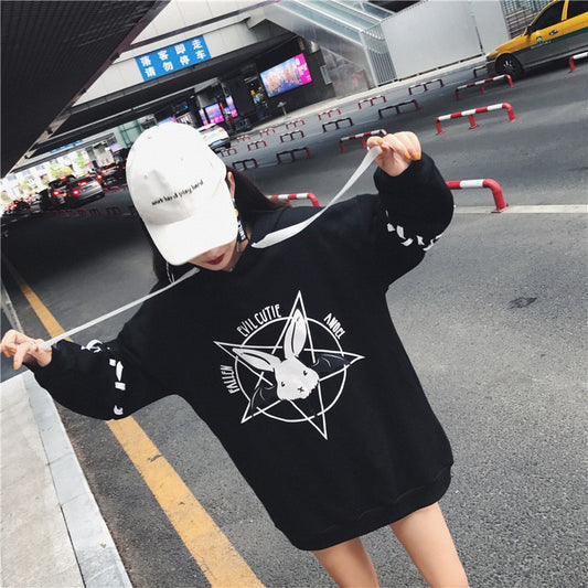 Playful White Hooded Hoodie for Women