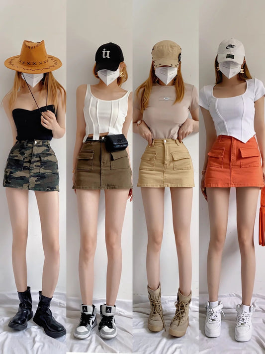 A-Line Denim Mini Skirt and Half Skirt