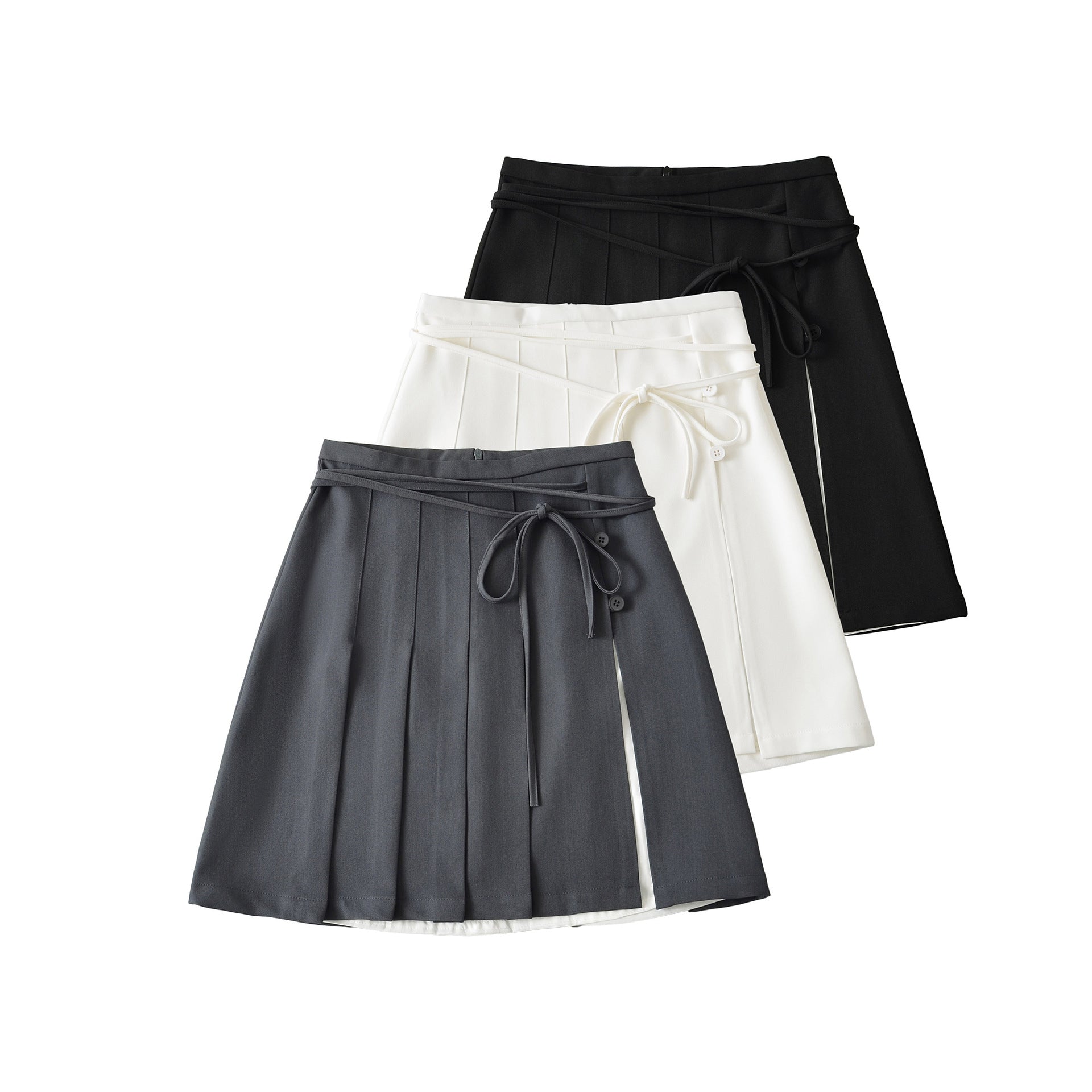 Color Block Patchwork Skirt Suit with Side Split Straps and High Waisted Design