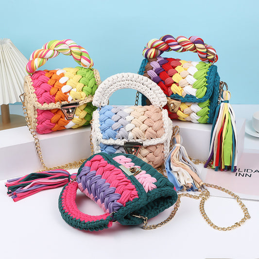 Harajuku Chic Hand-Woven Crossbody Bag with Chain