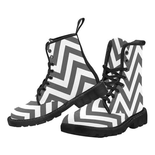Dark Gray & White Zig Zag Women's Lace Up Canvas Boots