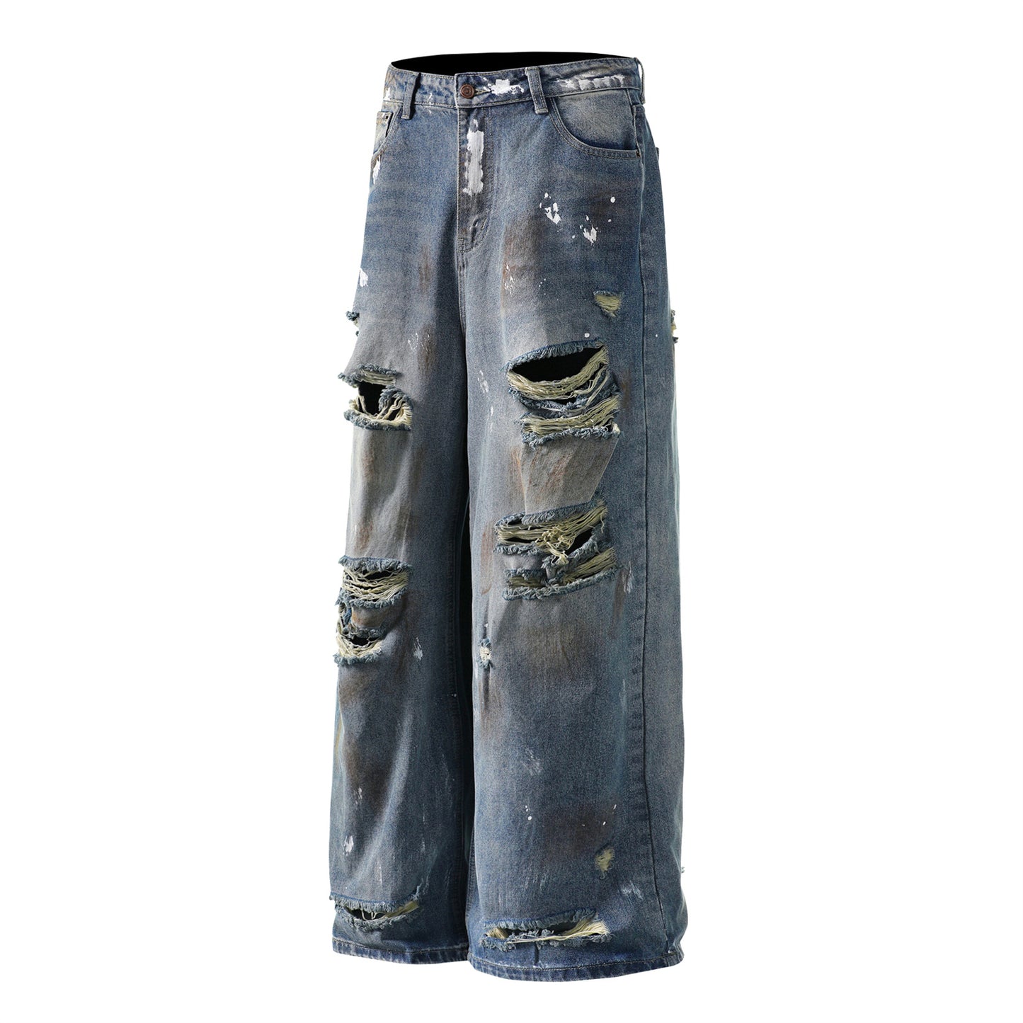 Harajuku-Inspired Mud Stained Denim Jeans