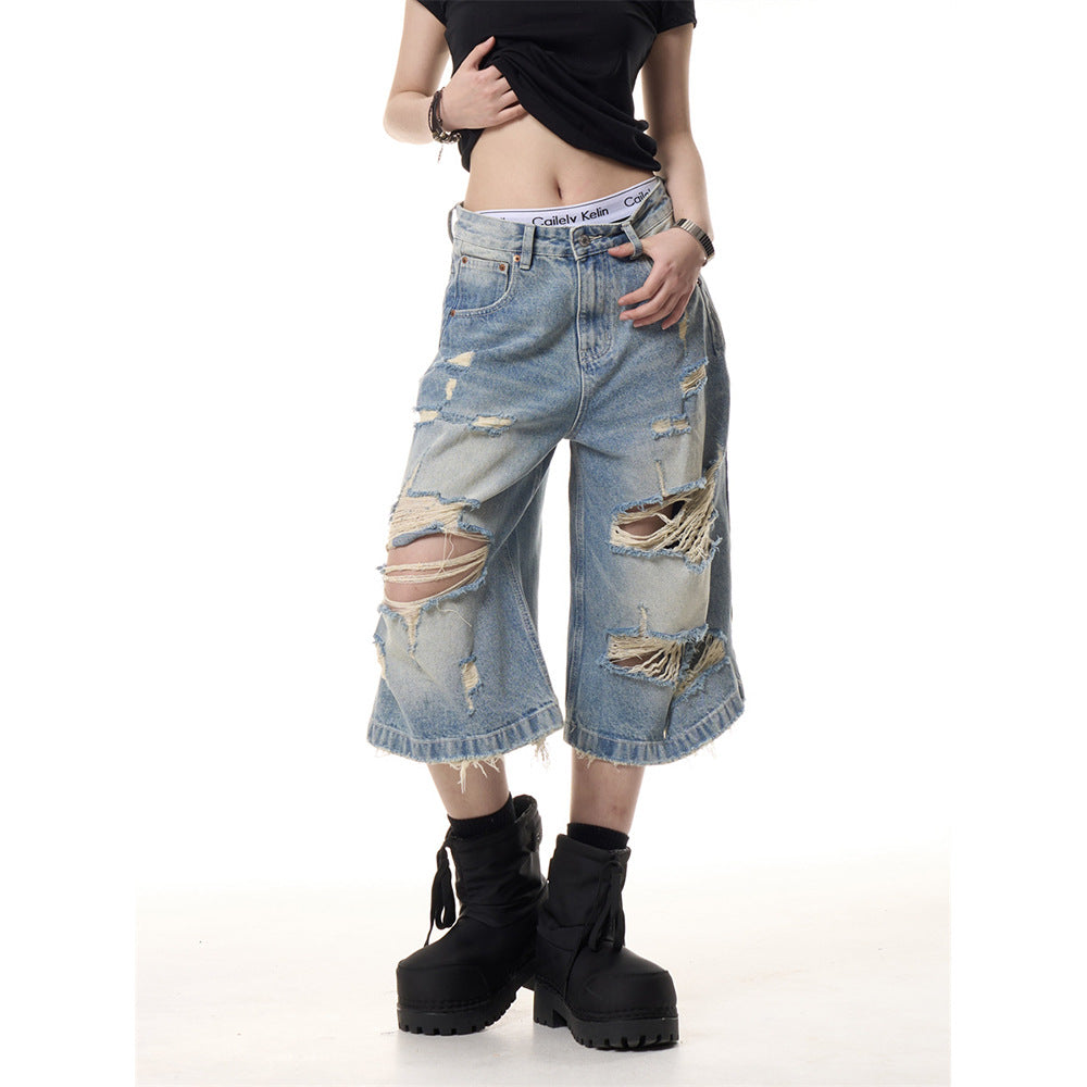 Summer Ripped Thin Cropped Pants
