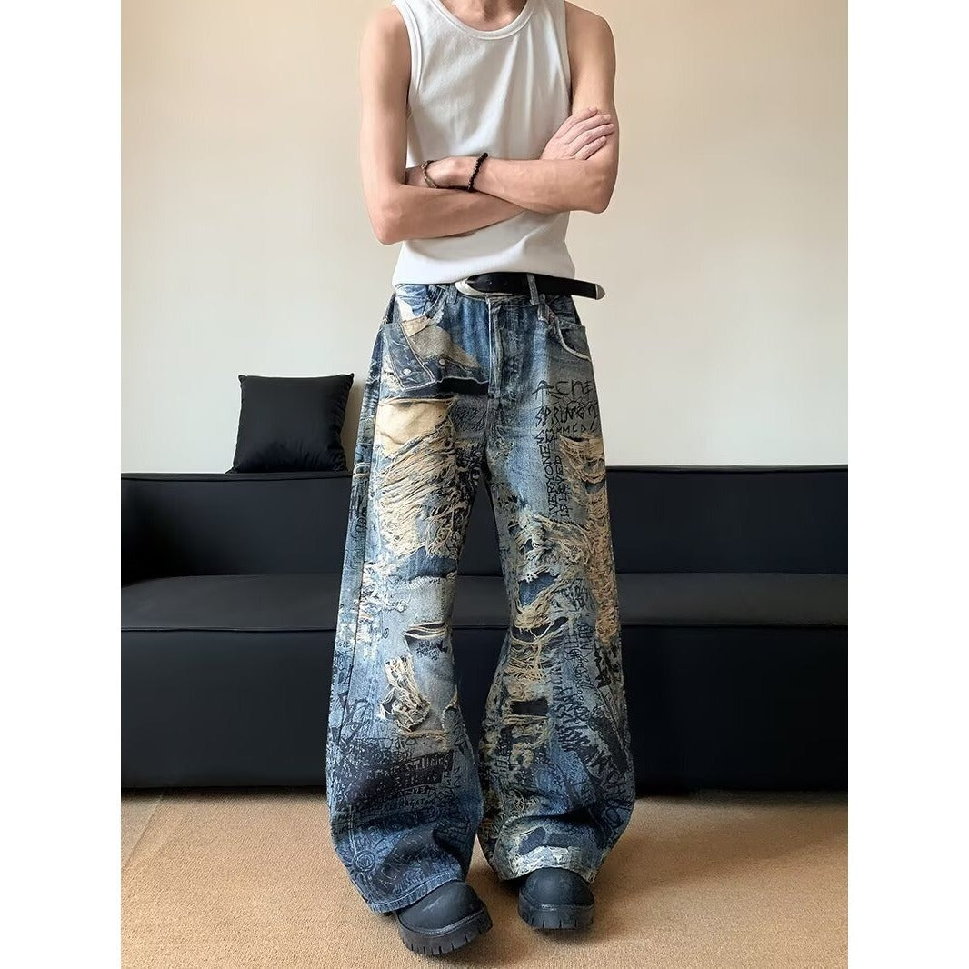 Harajuku Style Loose Denim Pants for Men