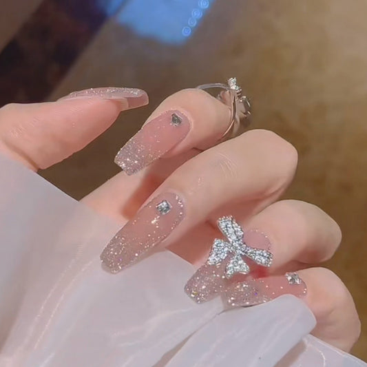 Fairy Butterfly Long-Wear Fake Nails with Diamond Detail