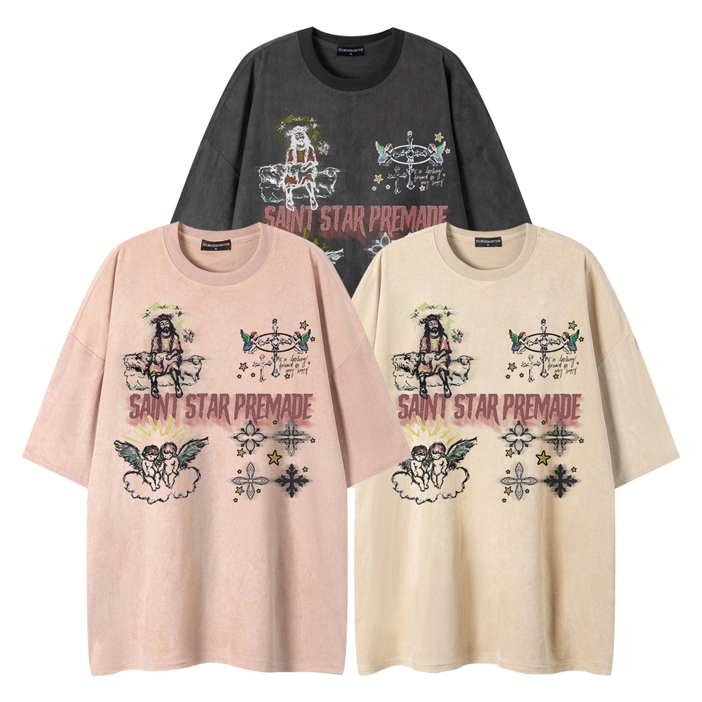 Angel Print Short Sleeved Shirt — Harajuku Street Style Cotton Blend