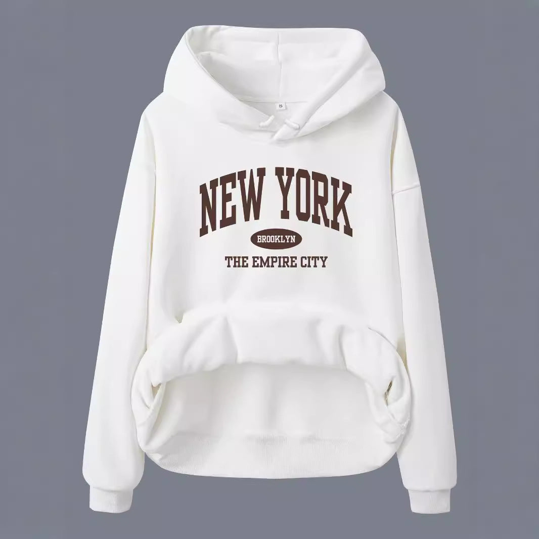 Velvet Hoodie with NEW YORK BROOKLYN Print
