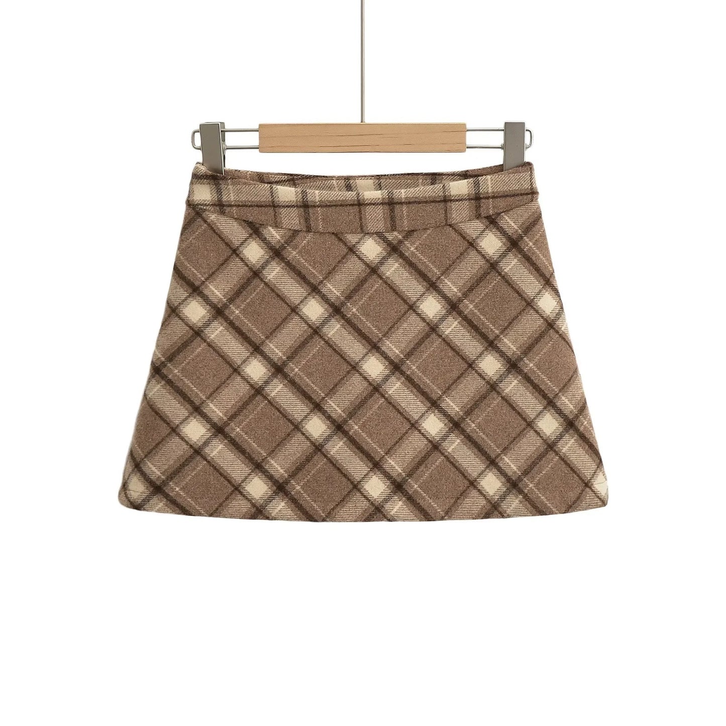Color Blocked Plaid Wool Skirt