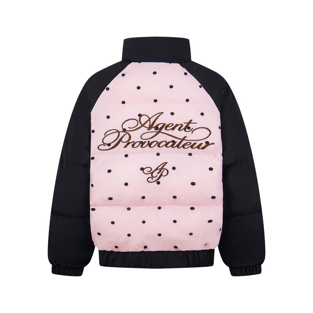 Color Blocked Raglan Sleeves Semi High Neck Cotton Jacket