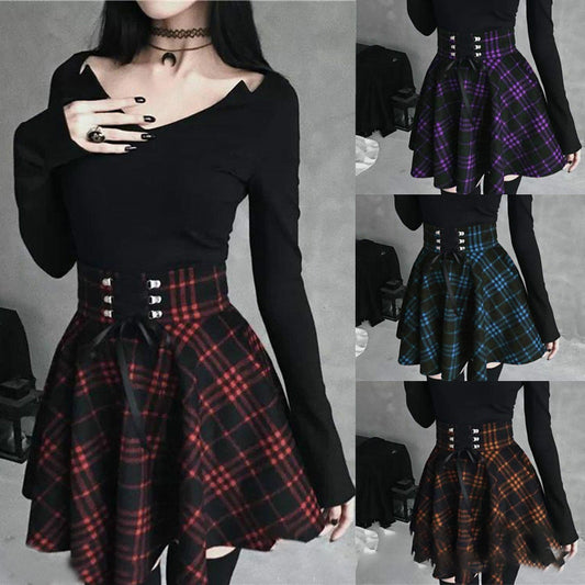 Plaid Print A-Line Pleated Skirt - Harajuku Style