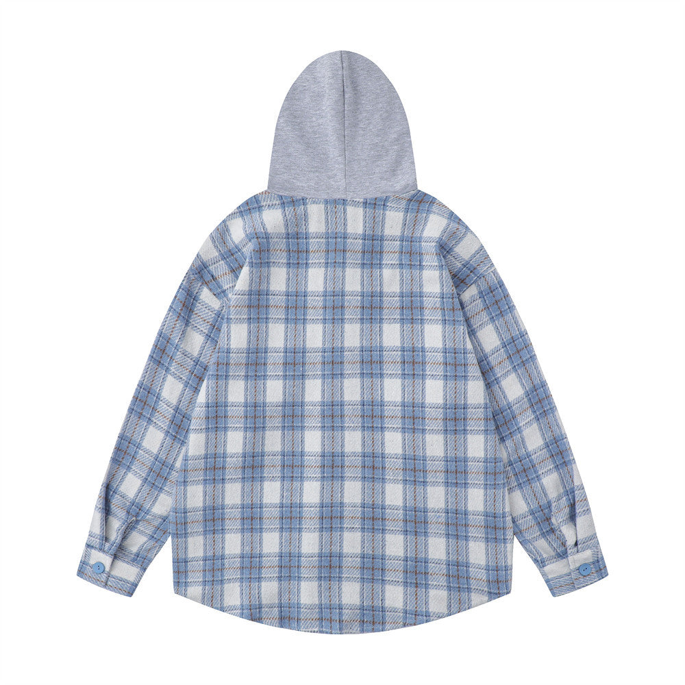 Retro Loose Plaid Hooded Shirt for Men - Harajuku Style