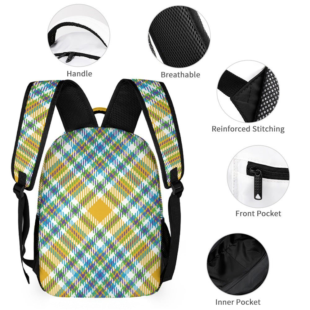 Yellow Plaid Three-Piece Backpack Bag Set