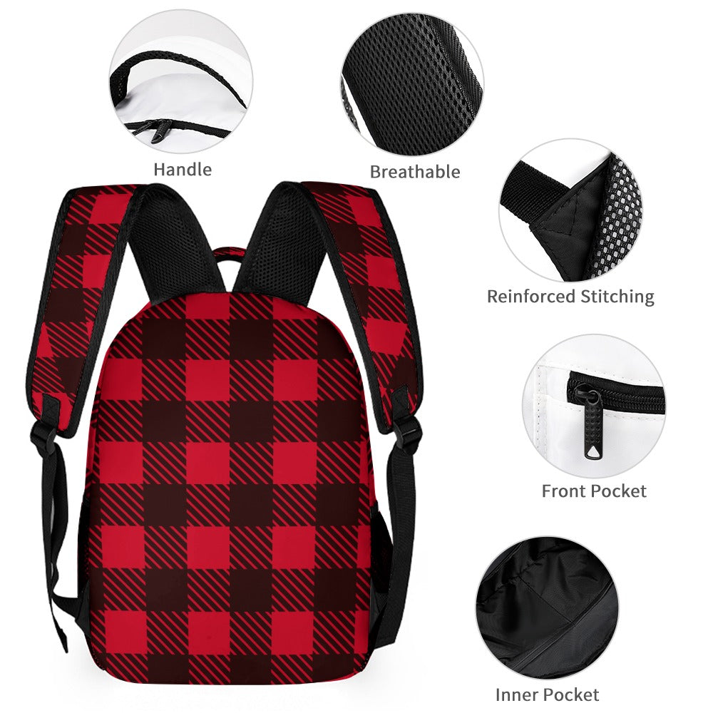 Red Black Lumberjack Three Piece Backpack Bag Set Combination