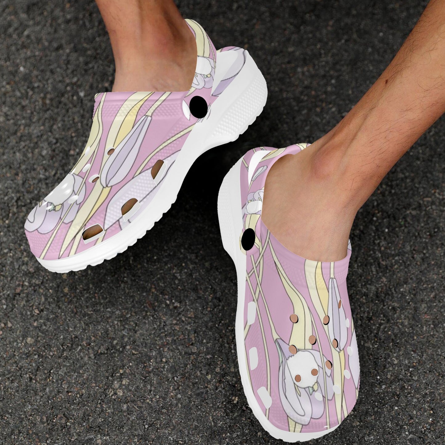Pink Floral Pattern Print Adults Clogs
