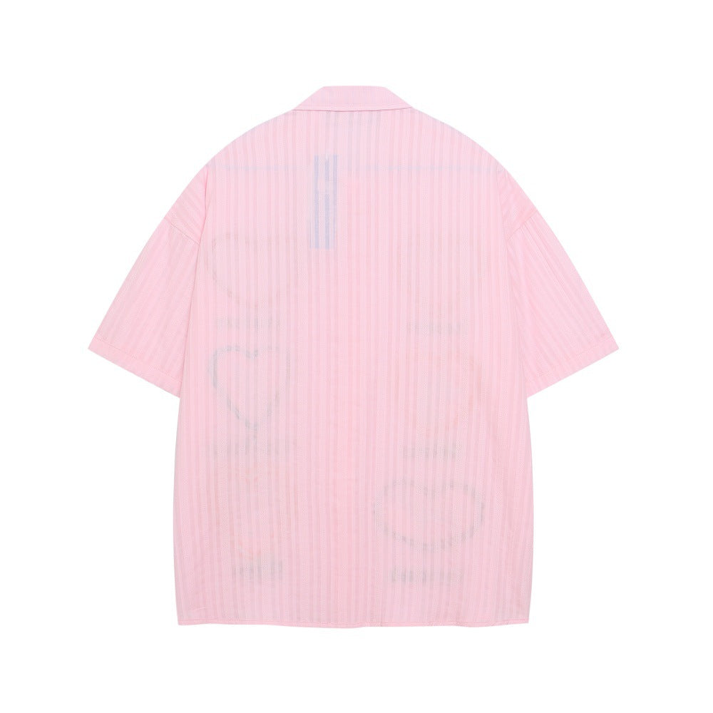 Cartoon Dog Embroidered Short Sleeve Shirt for Men
