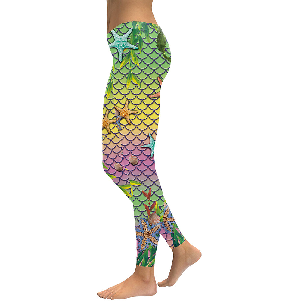 Mermaid Fish Scale Starfish Leggings