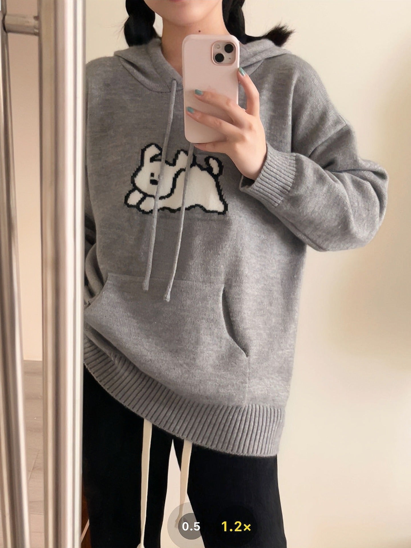 Cute Cartoon Hooded Sweater Knitted Sweater - Loose Pocket Overlapping Sweater