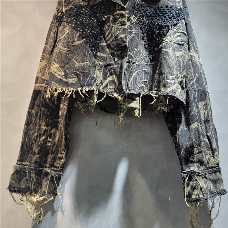 Harajuku Style Long Sleeve Tweed Edge Denim Jacket