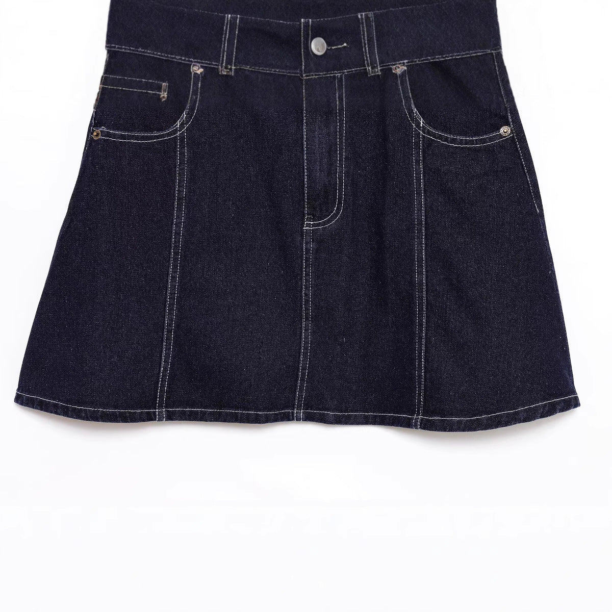 Playful Navy Blue A-Line Denim Midi Skirt