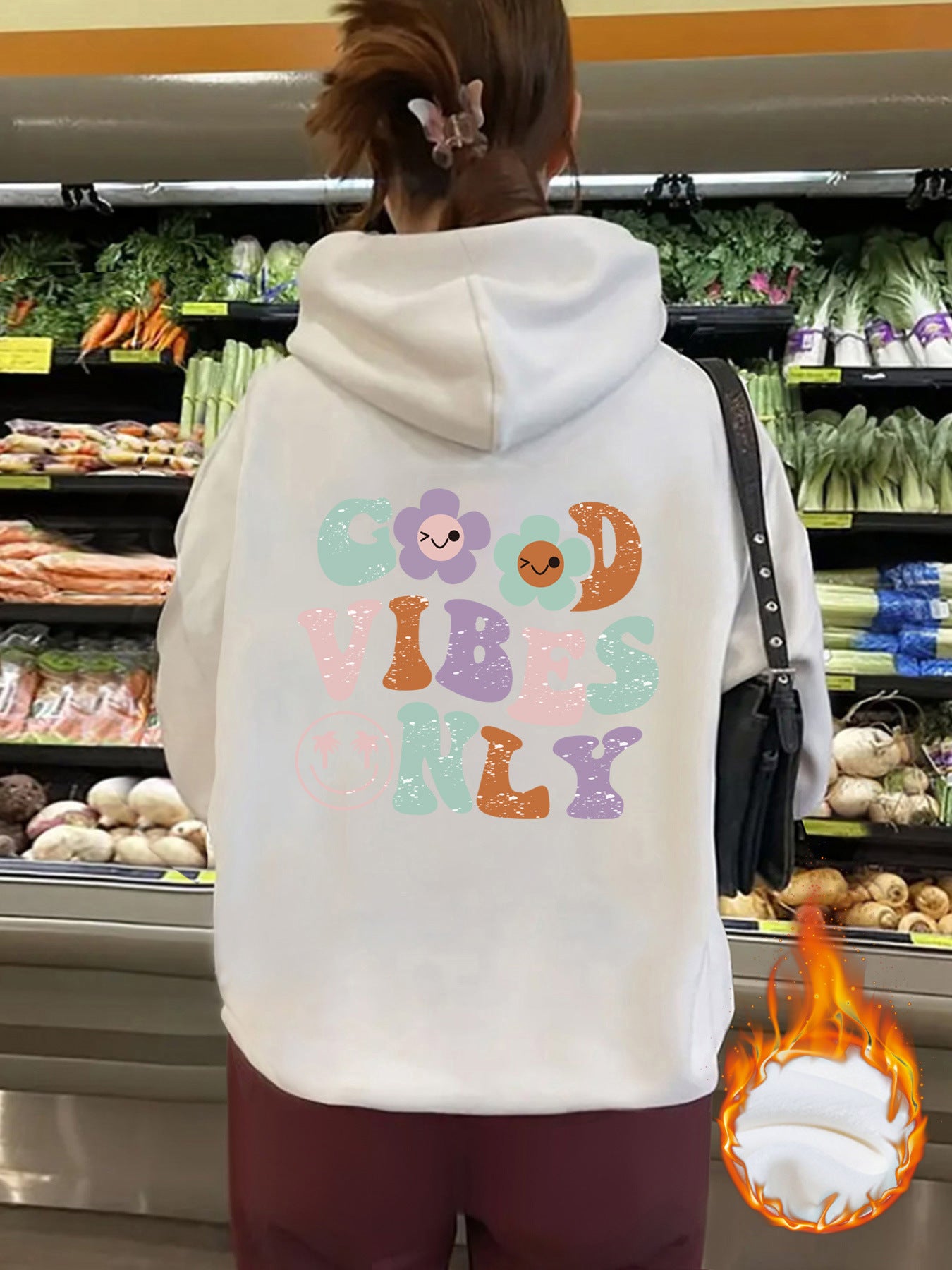 Good Vibes Printed Hoodie Top