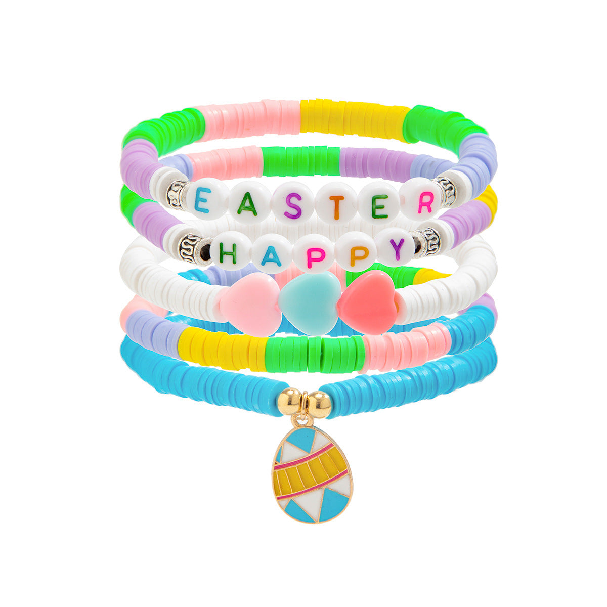 Playful Easter Soft Ceramic Letter Bracelet Set
