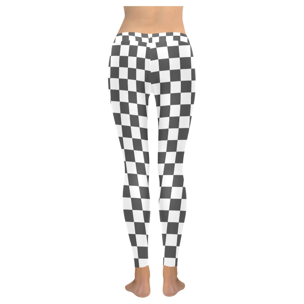 Black and White Checkered Women's All-Over Low Rise Leggings