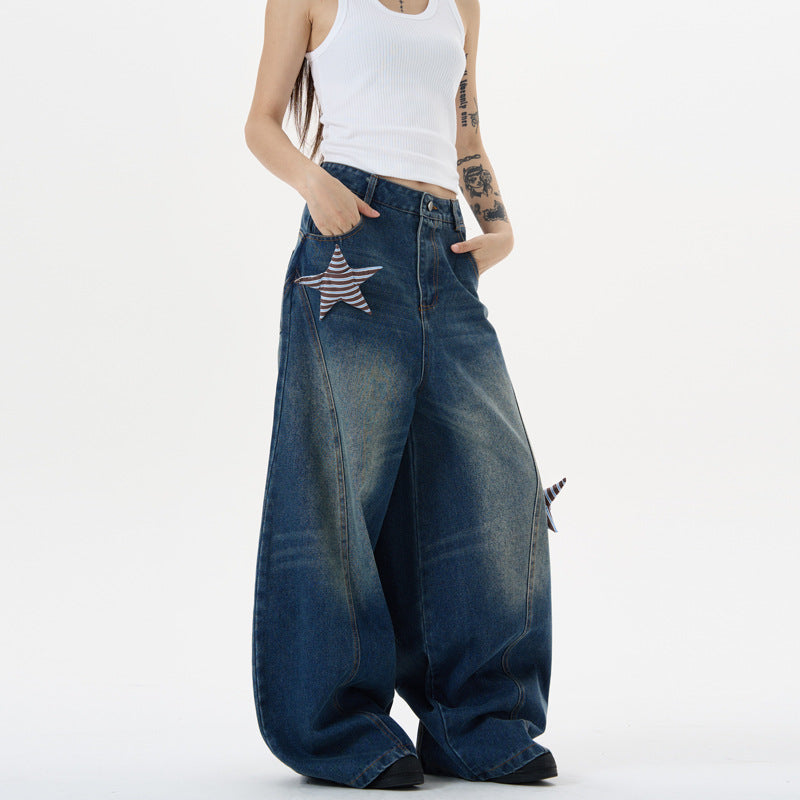 Summer Design Star Patch Curved Knife Pants