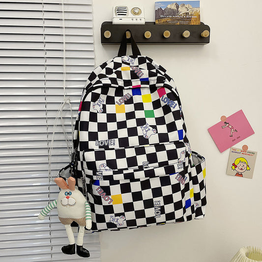 Harajuku Style Checkerboard Backpack for Girls