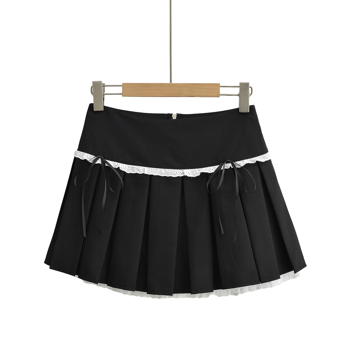 Bow Tie Lace Pleated Mini Skirt