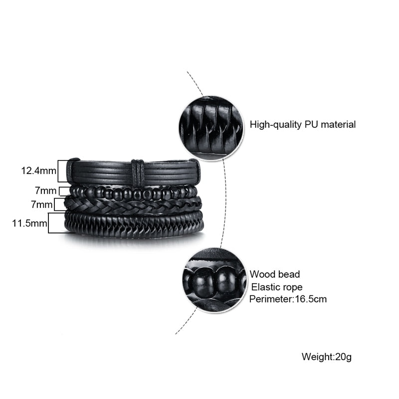 4pcs Adjustable Black Bracelets Set - Harajuku Style Jewelry