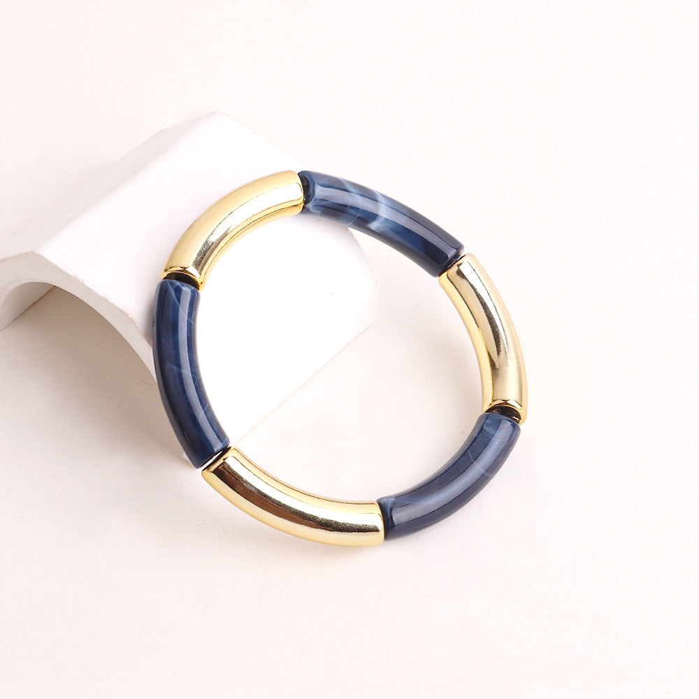 Harajuku Style Double Color Tube Bead Elastic Bracelet