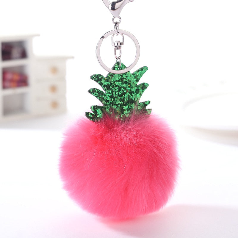 Fluffy Faux Fur Ball Fruit Pompom Keychain