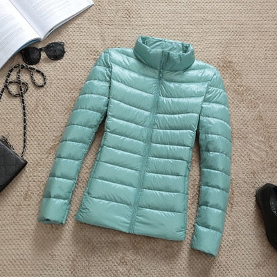Ultra-Lightweight Slim Down Jacket for Women – Short Hooded Warm White Duck Down Coat