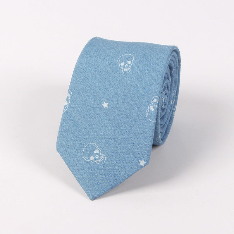 Cotton Tie with Denim Skull Anchor Print