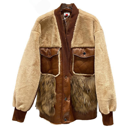 Harajuku Style Women’s Faux Leather Fur Splicing Jacket